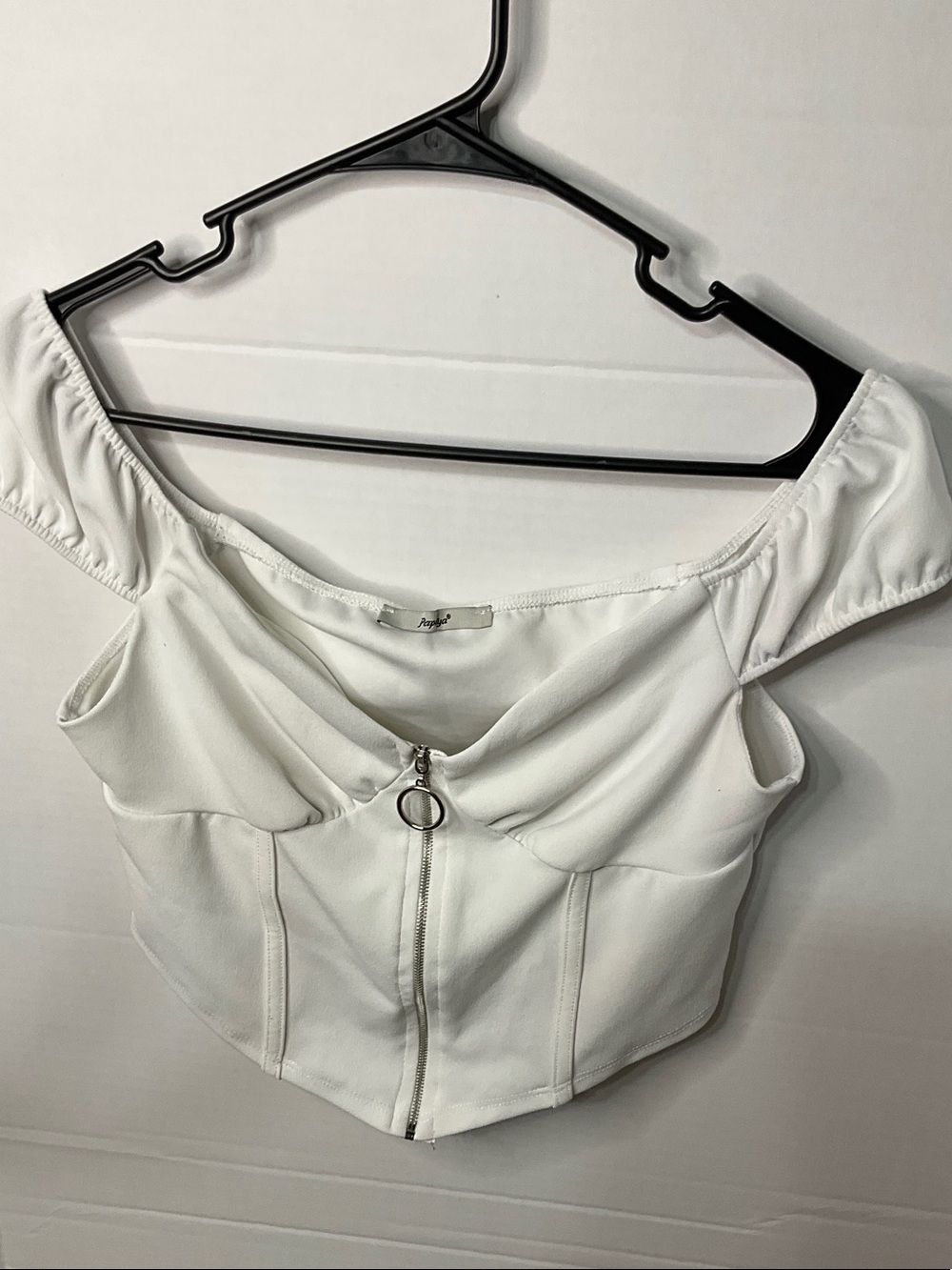 Papaya White Off-Shoulder Zip-Front Bustier Crop Top